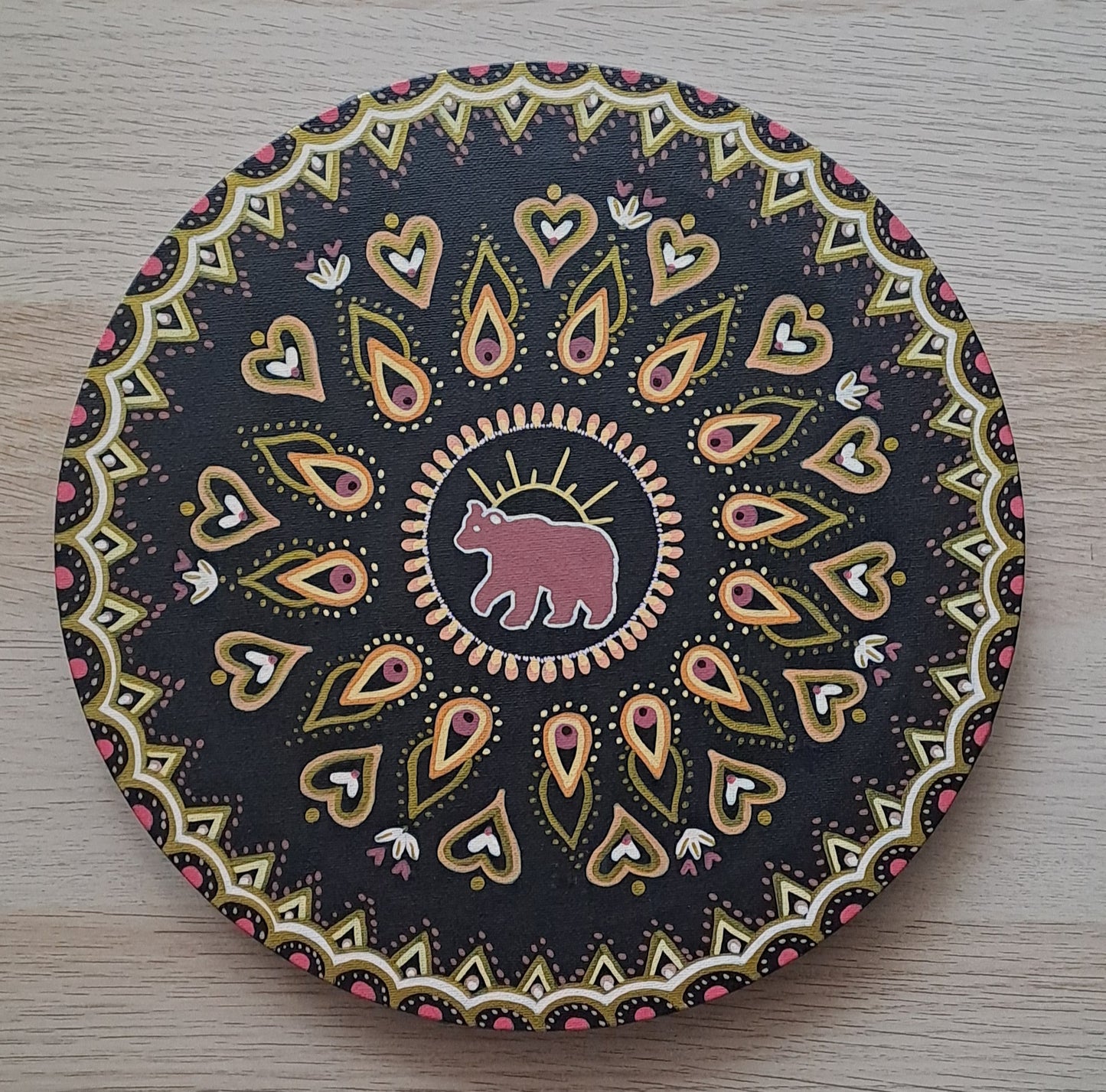 OURS- DISPONIBLE POUR EXPO ou VENTE Peinture acrylique originale et unique de 30cm avec mantra au dos