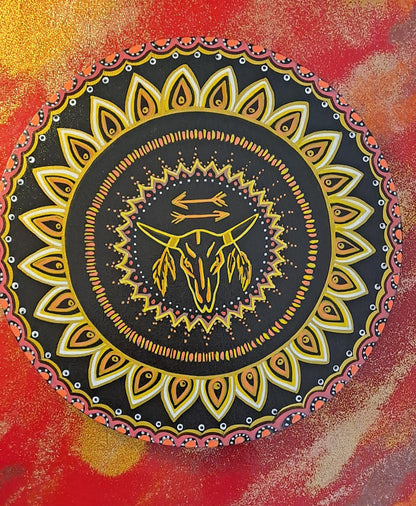 Totem- DISPONIBLE POUR EXPO et VENTE. Peinture acrylique originale et unique de 30cm avec mantra au dos