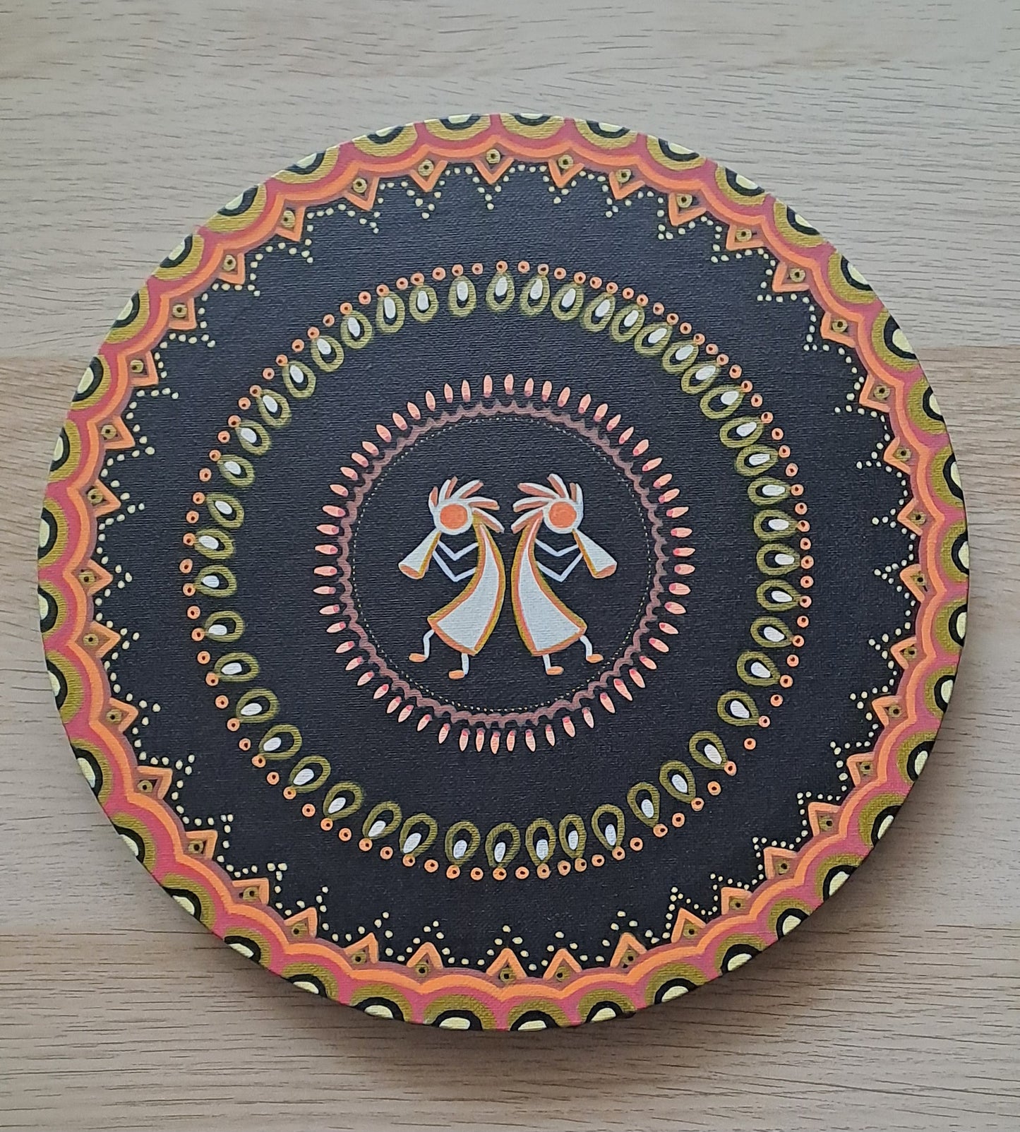 Kokopelli-DISPONIBLE POUR EXPO et VENTE .Peinture acrylique originale et unique de 30cm avec mantra au dos