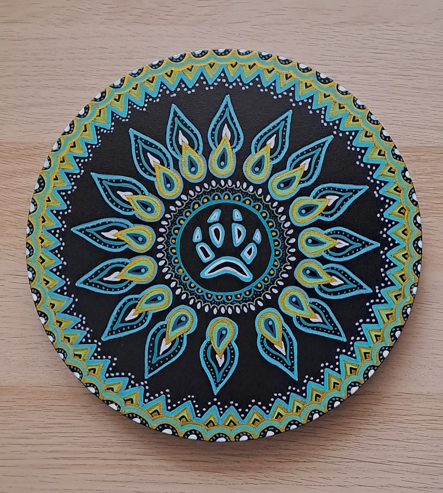 ⚠️ DISPONIBLE POUR EXPO OU VENTE PRIVÉE - ME CONTACTER".Peinture acrylique originale et unique de 30cm avec mantra au dos