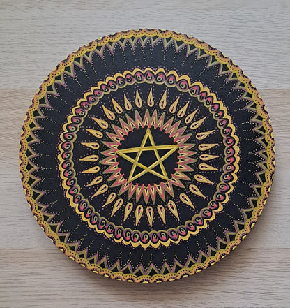 Pentacle- DISPONIBLE POUR EXPO et VENTE .Peinture acrylique originale et unique de 30cm avec mantra au dos