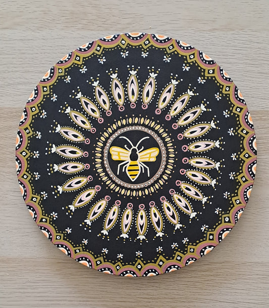 Abeille- DISPONIBLE POUR EXPO OU VENTE -   Peinture acrylique originale et unique de 30cm avec mantra au dos