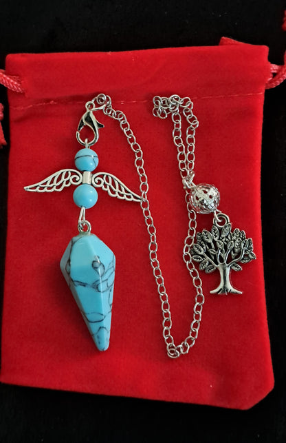Pendule en Turquoise Ailes d'ange & arbre de vie avec réponse à une question