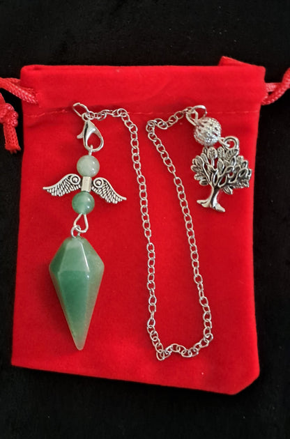 Pendule en Aventurine Ailes d'ange & arbre de vie avec réponse à une question